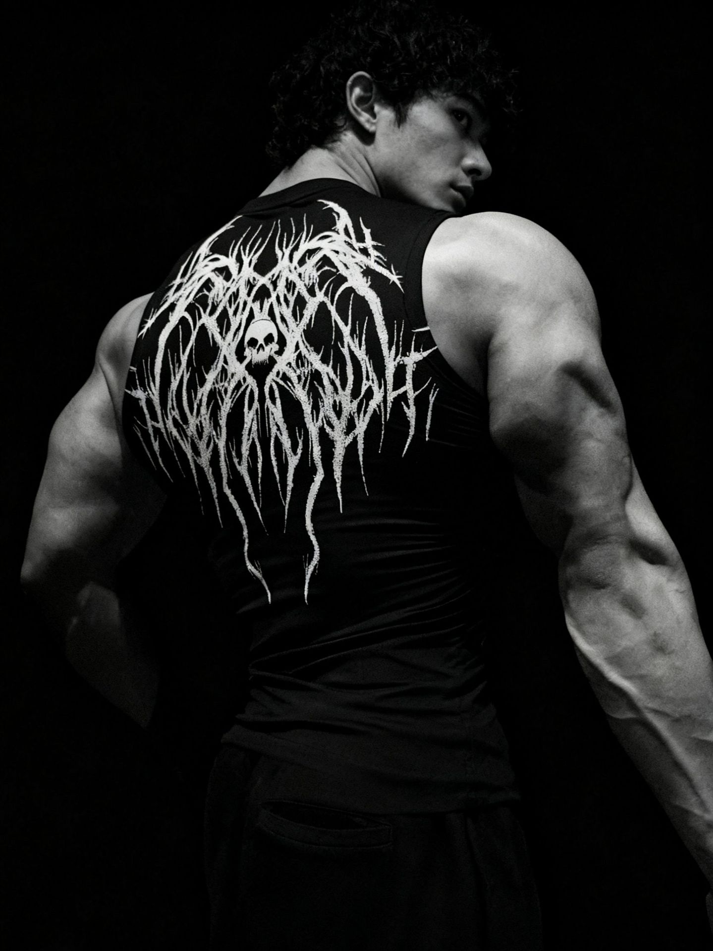 Men's Thorn Print Vest High Street Trendy Brand Sleeveless T-Shirt Quick Drying Fitness Tight Fitting Summer Top_viptrois.com