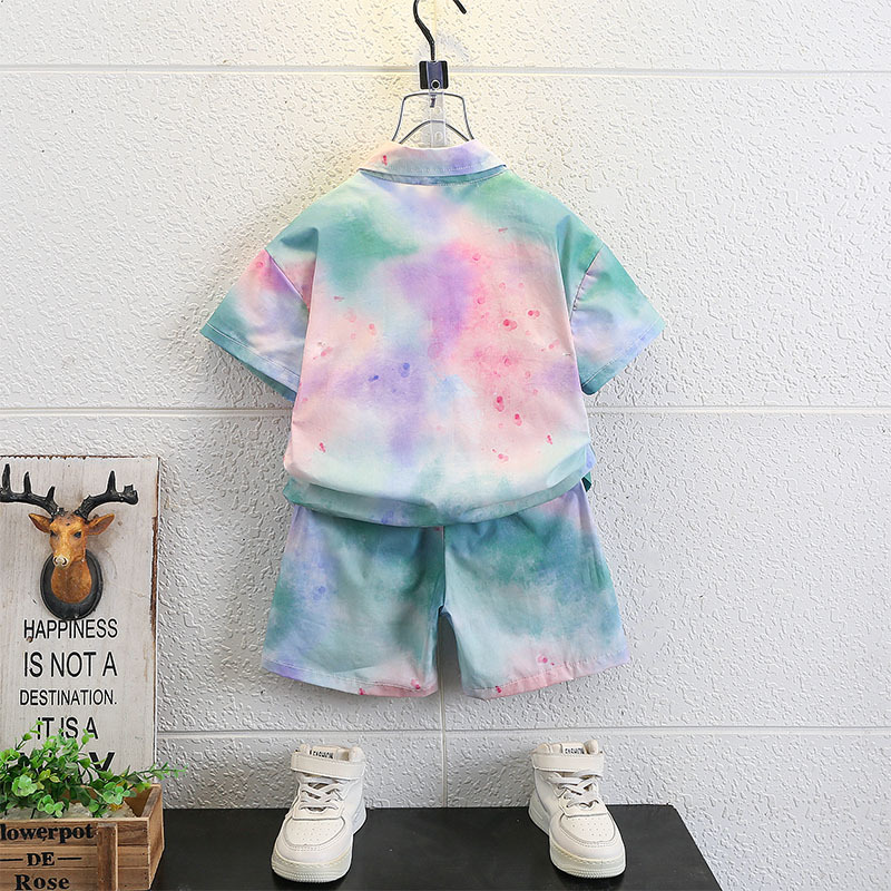 7304 traje de verano para niños, camisa de manga corta para niños guapos, pantalones cortos, verano 2025 nueva ropa de playa de vacaciones