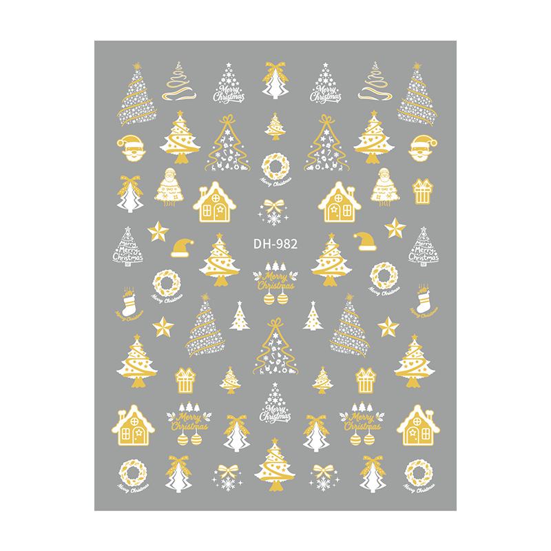Redanco3D Plane Ins Popular Cartoon Nail Art Stickers Hot Stamping Silver Christmas Snow House Nail Stickers Dh-982