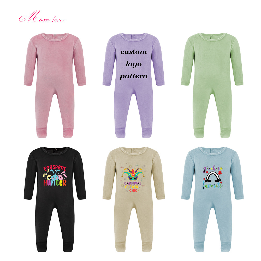 跨境新款天鹅绒婴儿连体衣新生儿长袖衣服婴幼童宝宝连身衣爬服