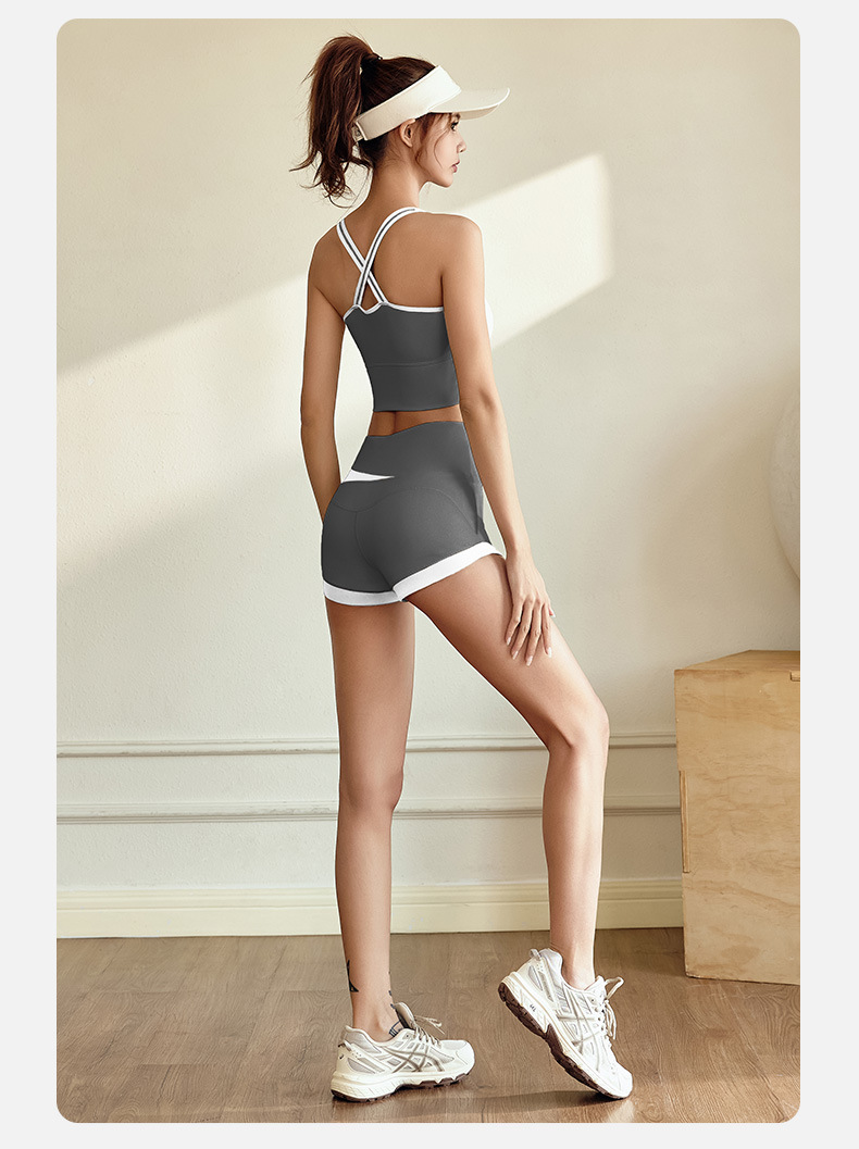 JYMN055-蜜桃撞色文胸+JYMA019-蜜桃撞色三分裤