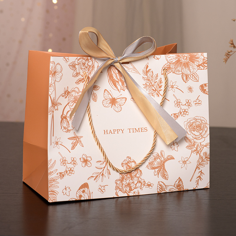 金色の花ギフトバッグ国境を越えた紙袋汎用包装袋汎用ギフトバッグ携帯用リボンスポット|undefined