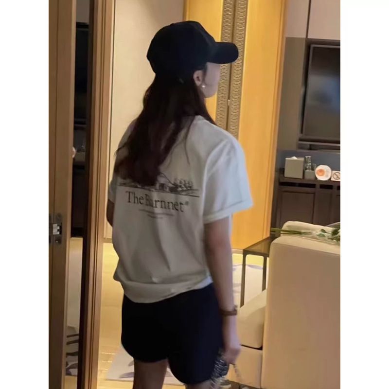 New 2026 Summer Collection Korean Designer Th*Bar*Net Simple Letter Print Short-Sleeve T-Shirt for Women