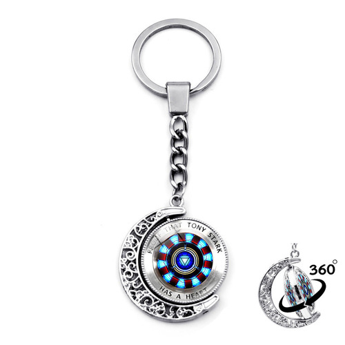 Iron Man Energy Reactor Keychain Marvel Superhero Double-Sided Rotating Moon Pendant Metal Keychain