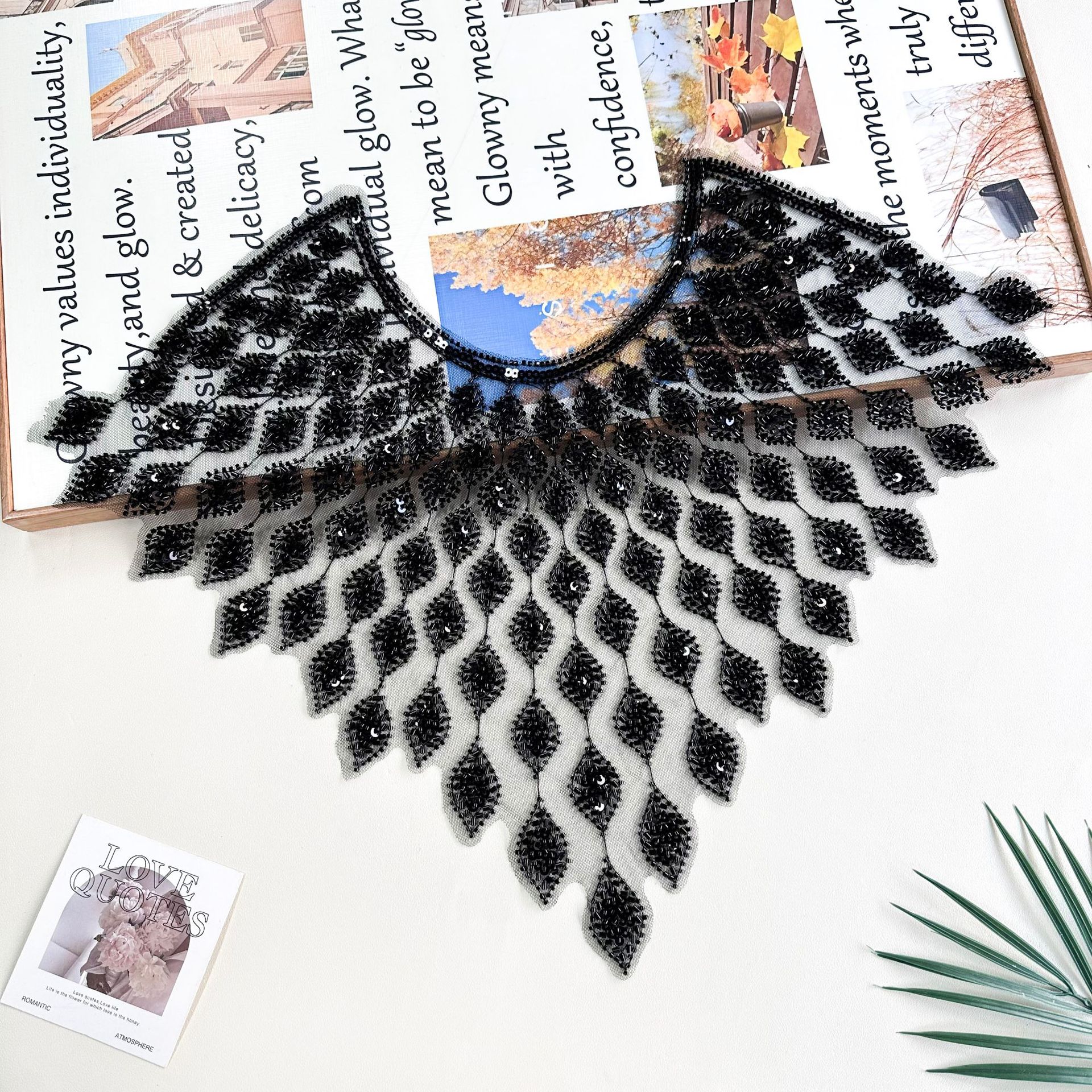 Cuello de encaje hecho a mano de perlas transfronterizas bordado hilo de red DIY accesorios de ropa decoración de vestido de noche cuello de encaje