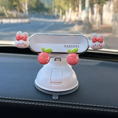car interior women, Car phone holder - strawberry-rabbit-white-mirror-bracket-instrument-panel-air-outlet-dual-use