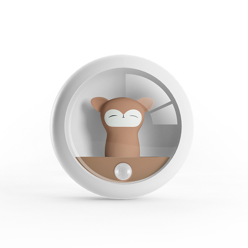 创意人体感应猴子小夜灯迷你萌宠猫咪卧室氛围灯USB橱柜壁灯定制