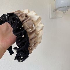 韓國新款高級感大腸寬邊發箍鑲鑽褶皺高顱頂氣質頭箍氣質洗臉發卡