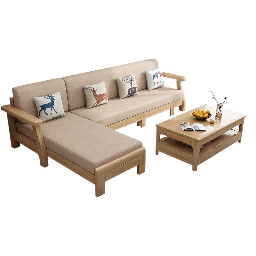 Sofá de la sala de estar paño de madera combinado con simple combinación de concubina doble pequeño apartamento muebles de madera maciza nórdica sofá cama