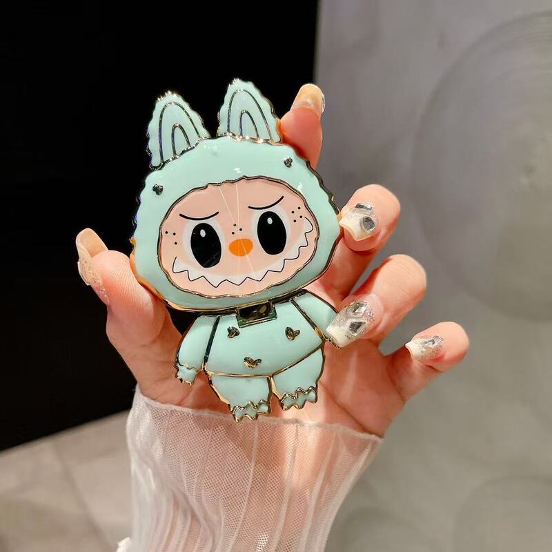 Labubu 携帯電話ホルダー背面ステッカー漫画かわいい電気メッキミラー折りたたみ回転携帯電話ステッカー男の子と女の子用|undefined