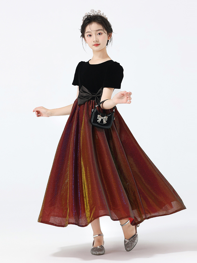 Vestido para niños, vestido de princesa de alta gama para niñas, coro de actuación para niñas, vestido de actuación de malla de manga corta