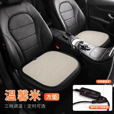 electric heating pad for seats, Multi-function pad - warm-beige-square-cushion-double-seat-chenille-12v-24v-universal