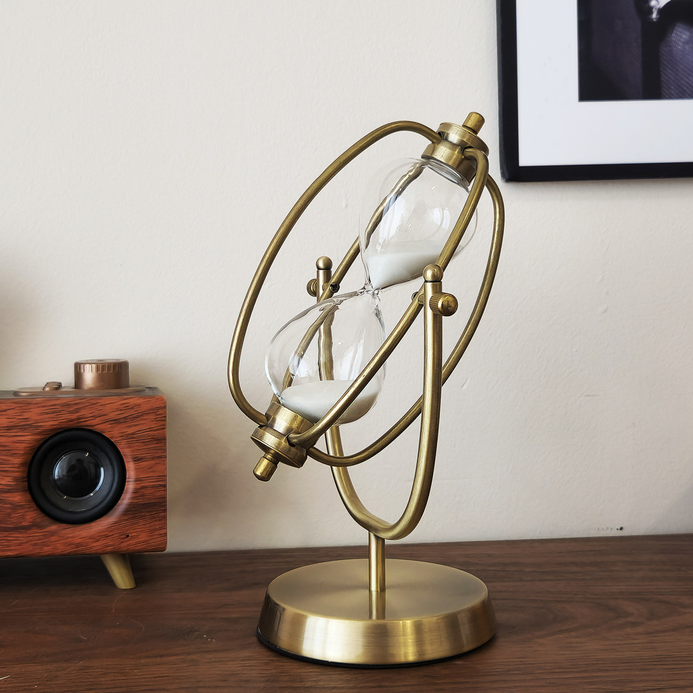 Metalen gouden draaibare timer van 15 minuten, zandloper, kantoordecoratie, luxe bureauornament_voghion.com