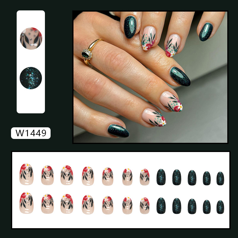 Gentle Flower Green Sparkling Powder Autumn Finished Nail Products Ins Wind False Nails Can be Mixed Batch_voghion.com