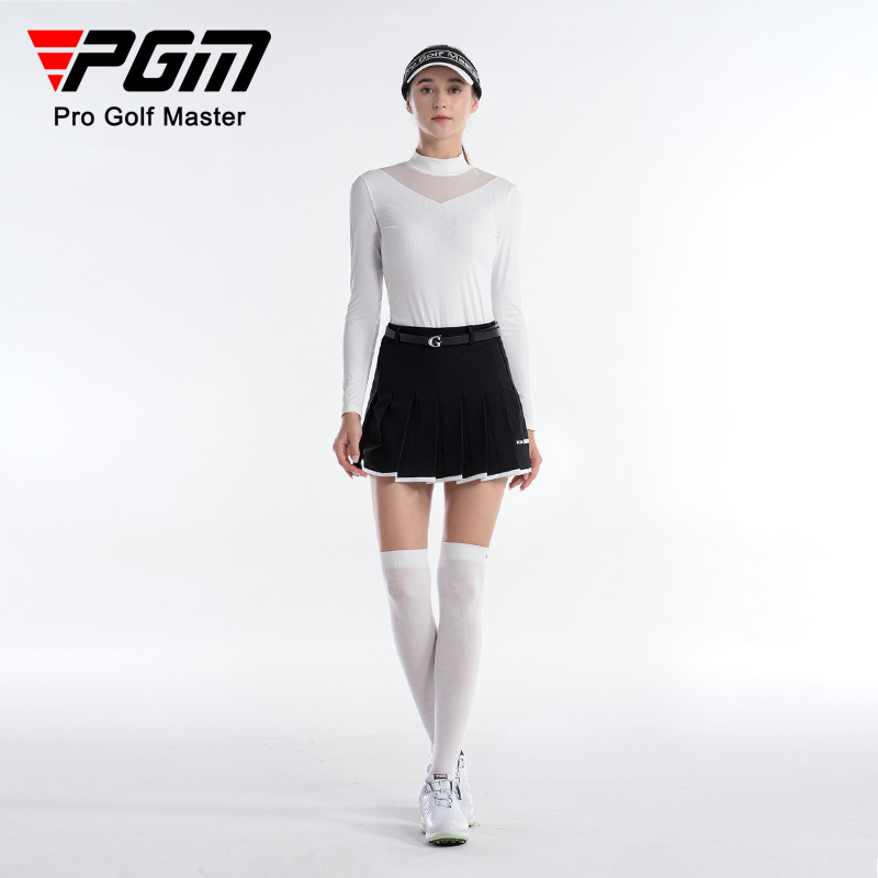Áo thun golf nữ dài tay PGM cổ V vải thể thao thoáng khí — YF611-Trắng, YF611-Đen