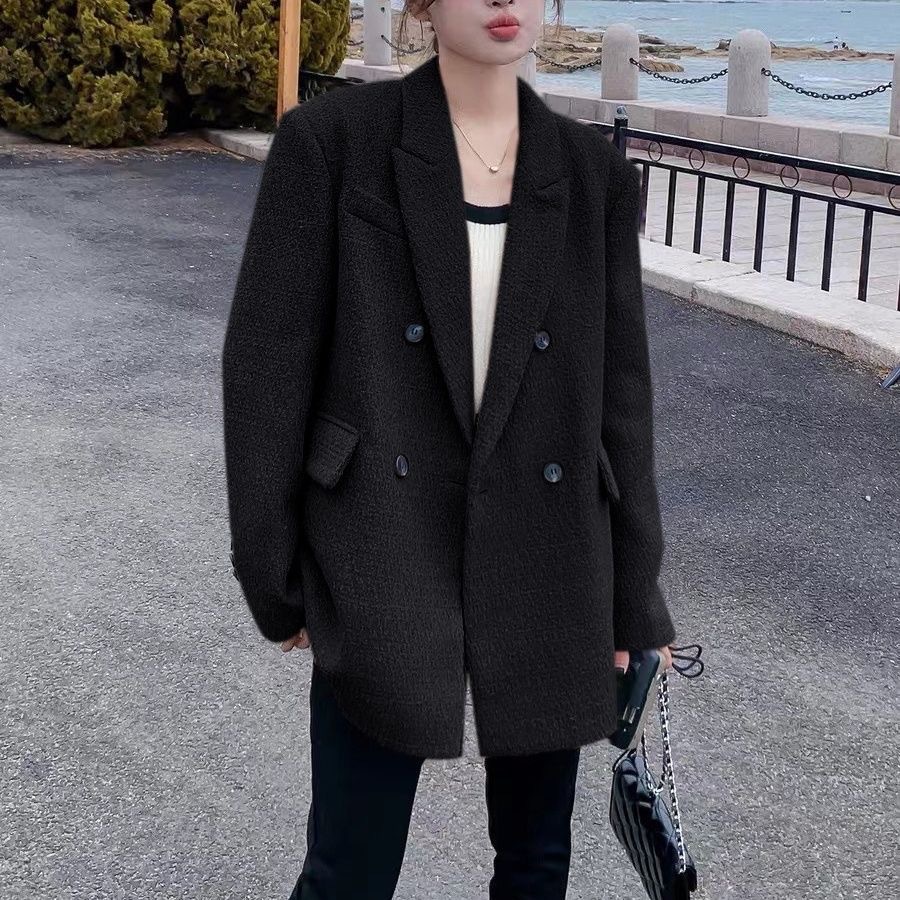 Woolen suit women's autumn and winter thickened loose Korean style retro slimming Chanel style woolen high-grade suit jacket
