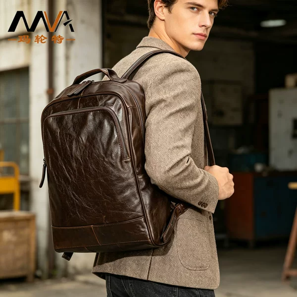European and American New Style Genuine Leather Large-Capacity Backpack for Men's Business Trips 16inch Computer Bag Universal Backpack