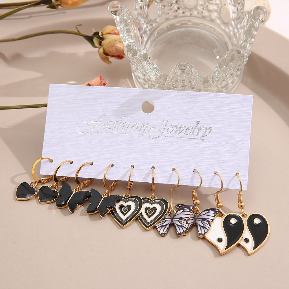 Sweet Gossip Heart Shape Butterfly Alloy Enamel Plating Drop Earrings