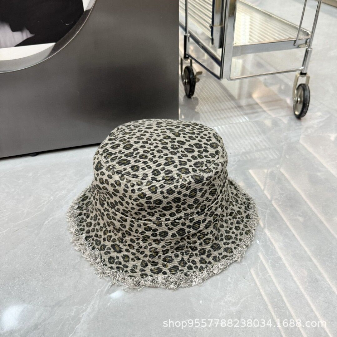 Japanese retro leopard print fisherman hat women's raw edge summer…