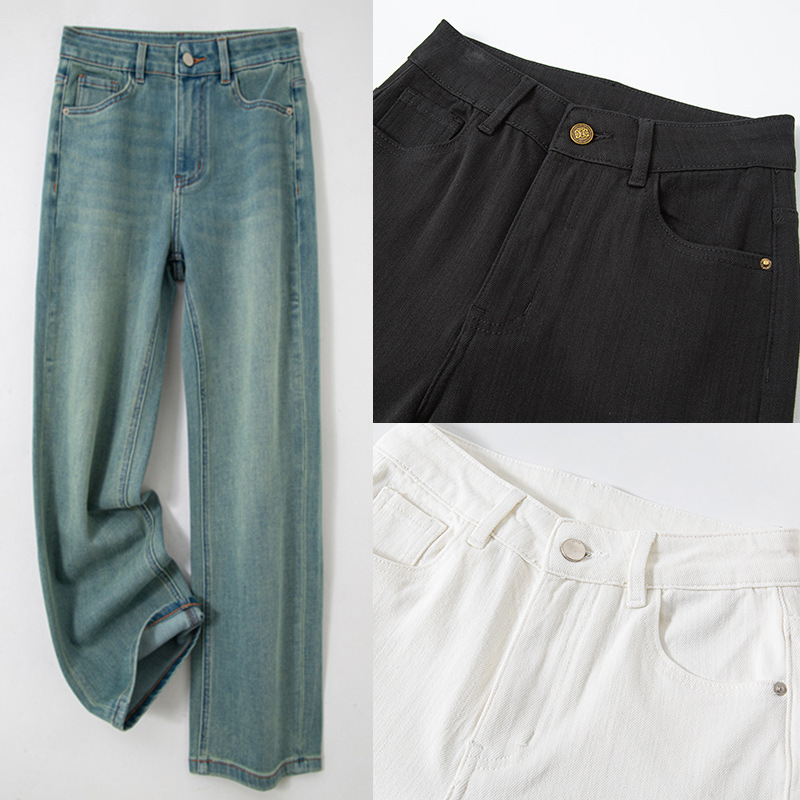 Tencel Lyocell Four-Way Stretch High-Waisted Cigarette Jeans for Women 2026 Spring/Summer Black Versatile Slimming Straight-Leg Pants