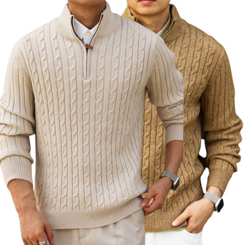 Explosiones transfronterizas de tamaño europeo medio cremallera jersey de hilado suéter hombre viejo viento de negocios otoño invierno fábrica al por mayor