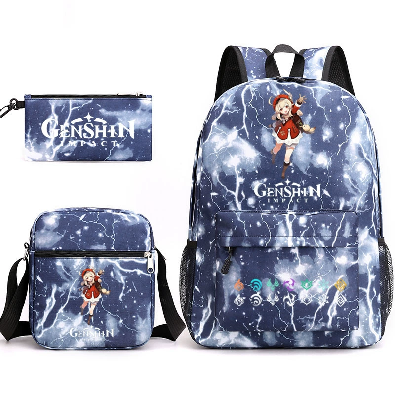Backpack set (Genshin) 3‑piece — backpack, one‑shoulder bag, pencil case, assorted colors