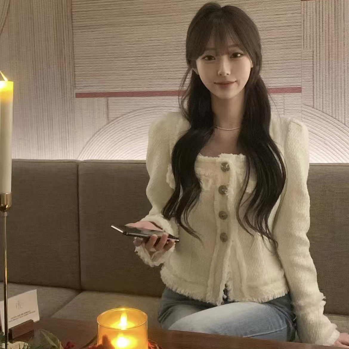 Korean Ins-Style French Elegant Tweed Short Jacket with a Slim Waist, Gentle and Sweet Winter Coat