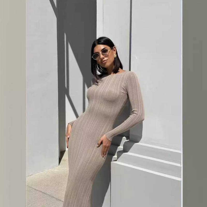 2023 Cross-border Rabbit Fleece Core-spun Yarn Slimming Long-sleeved Knitted Long Dress Casual Waist Long Dress Women 2023 Cross-border Rabbit Fleece Core-spun Yarn Slimming Long-sleeved Knitted Long Dress Casual Waist Long Dress Women