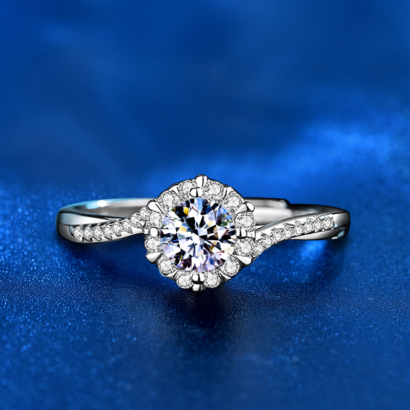 40g Weight Long-Lasting Plated Gold Plating Process White Gold Plated Plating Material Moissanite Inlay Material 925 Sterling Silver Moissanite Round Rings