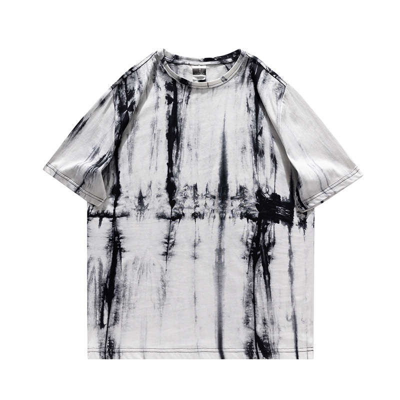 Camiseta de algodón tie-dye para hombre 2025 pareja de verano de manga corta ins suelta de gran tamaño cuello redondo tendencia camiseta superior para hombre