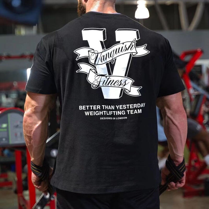 Cross-border Men's Oversized Sports T-shirt Fitness Cotton Round Neck Casual Short-sleeved Bodybuilding Training Clothing Muscle T-shirt New Style