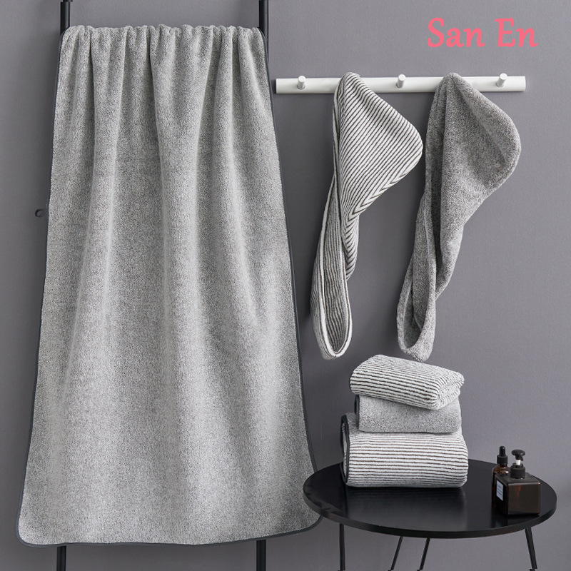 Bath towel towel shower cap three-piece set bamboo charcoal coral fleece antibacterial absorbent adult men and women available factory delivery