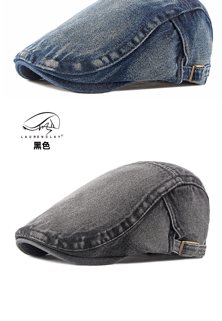 Vintage Baumwoll-Denim Newsboy-Mütze, flache Ivy-Gatsby-Cabbie-Fahrermütze, Dad-Hat für Männer und Frauen, lässige Vintage-Kopfbedeckung – Detail 3