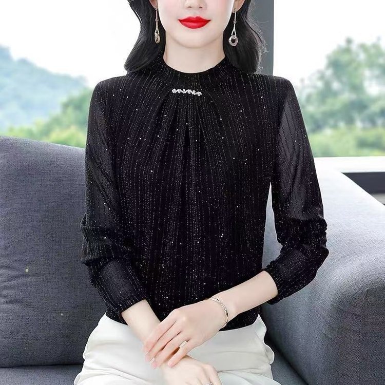 一件代发2025秋季新款时尚半高领洋气百搭减龄气质长袖打底衫内搭|undefined
