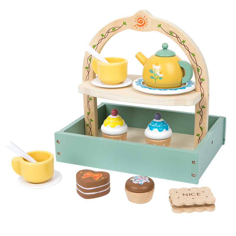 Simulación infantil de té de la tarde tetera de té dulces pastel galletas interacción padre-hijo puzzle juguetes de madera