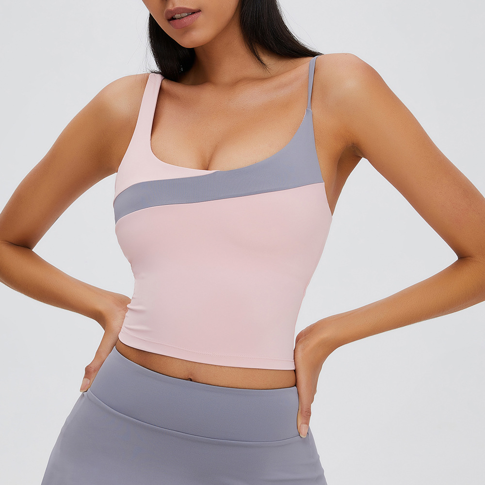 Verano transfronterizo nuevo color a juego chaleco deportivo piel-pegado sin costuras deportes Honda ropa interior alta elástica fitness yoga ropa para mujeres