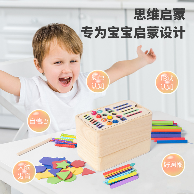 Weiweihu Children's Puzzle Caja de clasificación multifuncional Montessori Educación temprana Palillo de madera Forma Color Caja de monedas Juguetes de madera