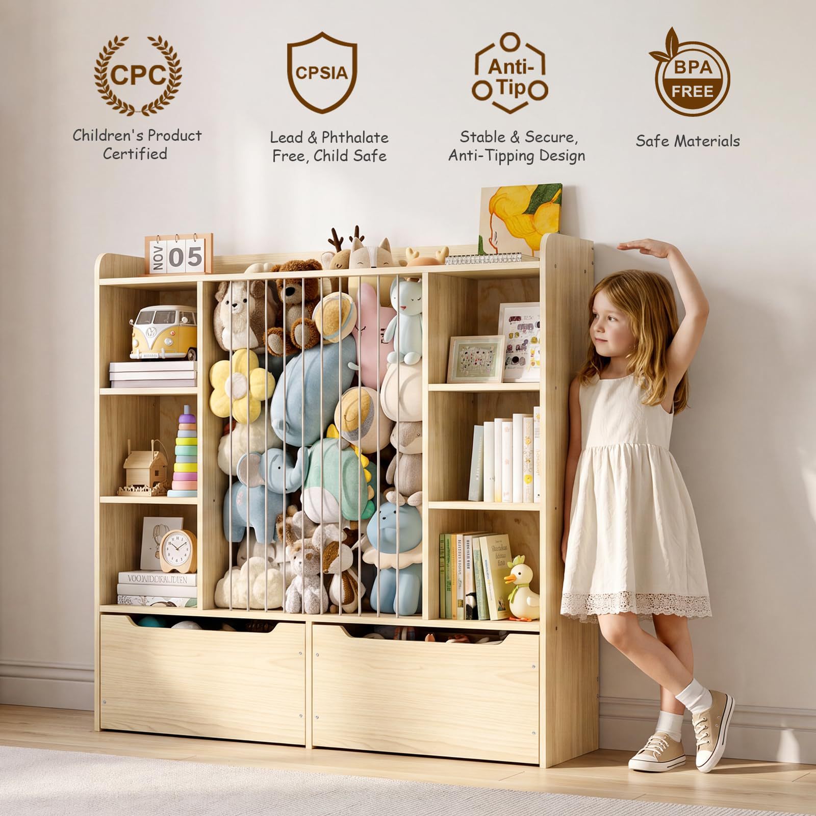 Yeni Ahşap Oyuncak Rafı Anaokulu Oyuncak Saklama Rafı Çok Katmanlı Montessori Kitaplık Çocuk Oyuncak Saklama Ünitesi