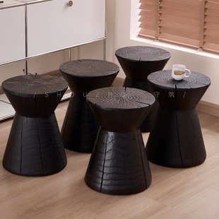 Black Wabi-Sabi Style Carbonized Wood Pier Log Coffee Table B&B Furniture Hotel Bedside Corner Table Ornaments Solid Wood Side Table