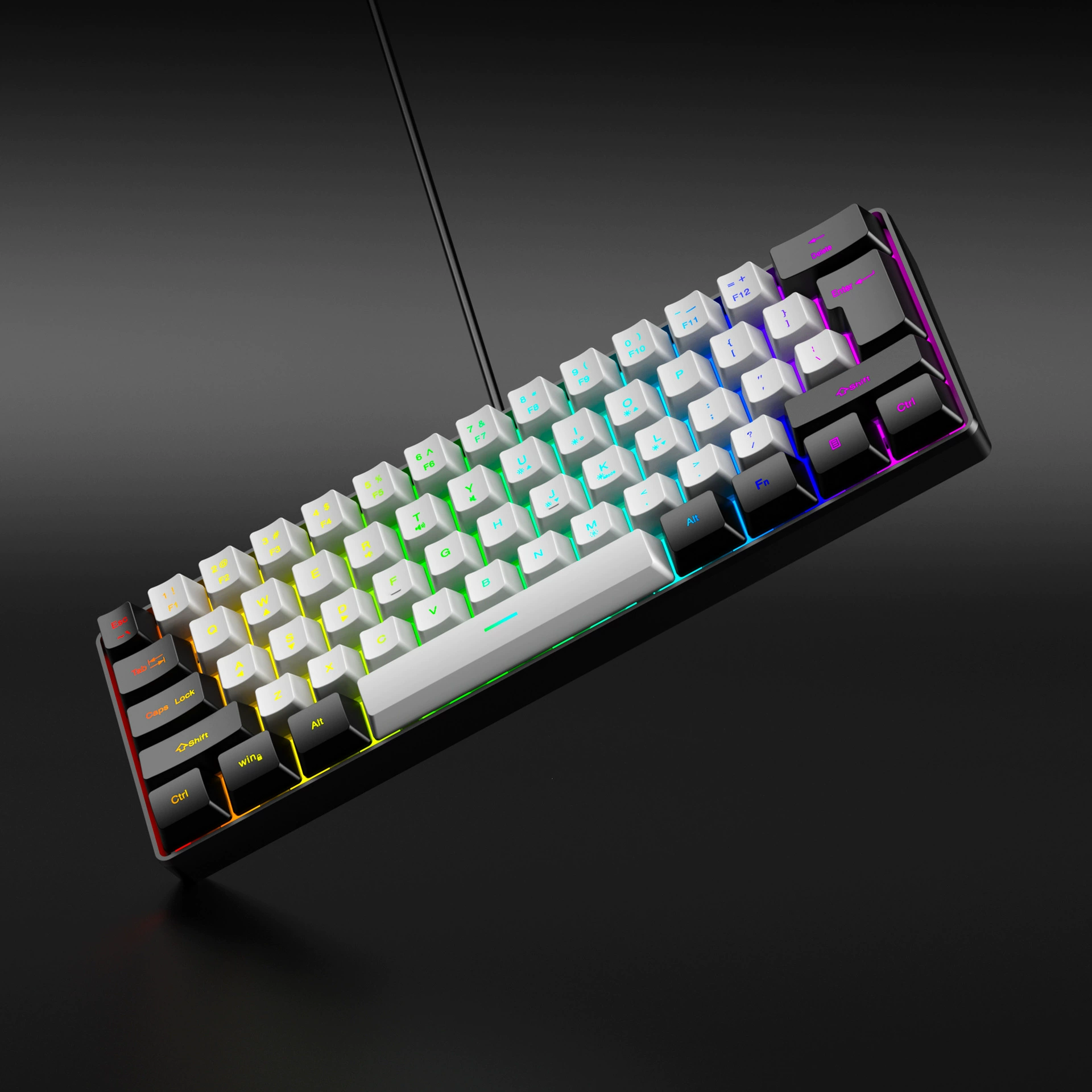Набор клавиатура G61 — 61-клавишная механическая RGB проводная USB-клавиатура с мышью, ABS-пластик, белая/чёрная