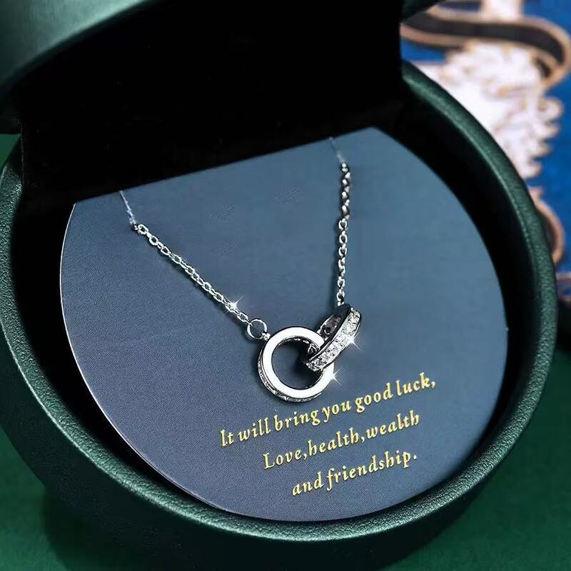 Double Ring S925 Silver Plated Necklace Women's 2025 New Style Light Luxury Niche New Year Gift for Best Friend Girlfriend