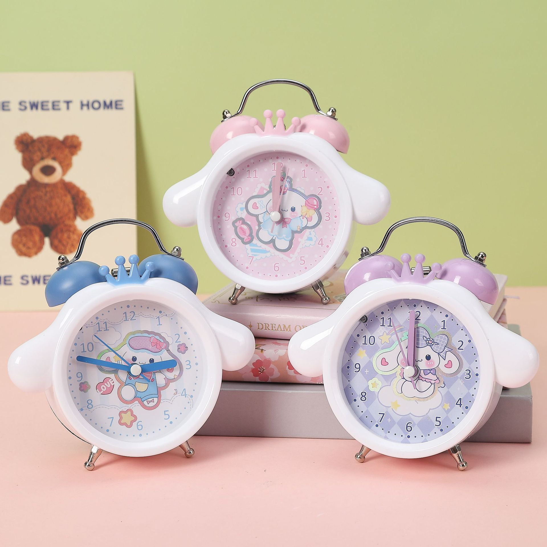 大耳狗卡通客厅座钟摆件学生迷你打铃闹钟卧室床头夜灯小闹钟夜灯
