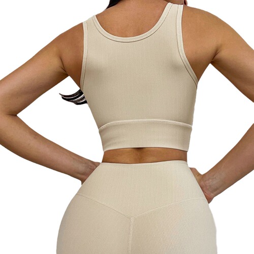 European and American yoga wear, ribbed sports suit, drawstring long-sleeved yoga wear, cross-waist yoga pants, side-opening flared pants