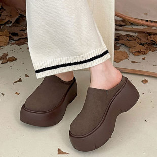Retro Thick Bottom Baotou Half Slippers Women's Outer Wear 2025 New Summer Lazy One Pedal Heightened Birkenstocks Shoes