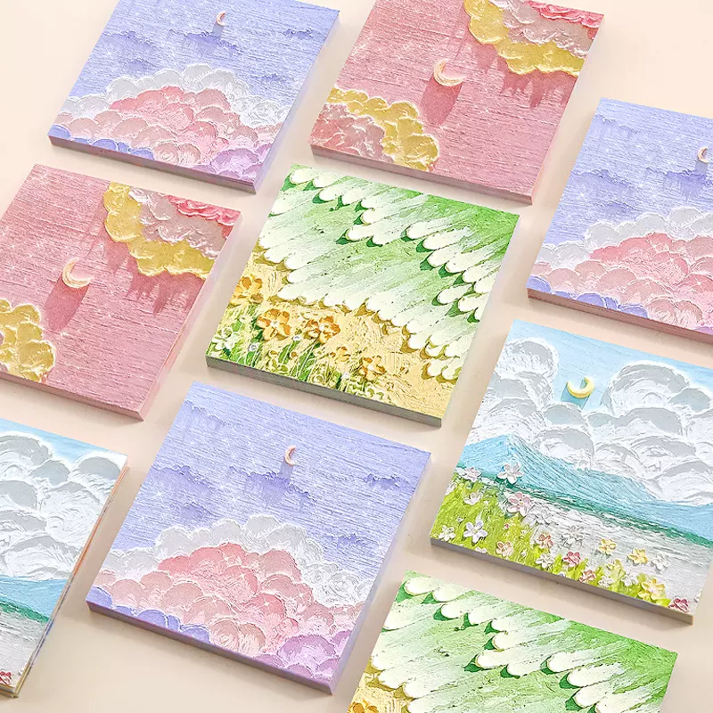 油画便利贴学生用n次贴索引贴可爱风景留言便签本简约记事便签纸