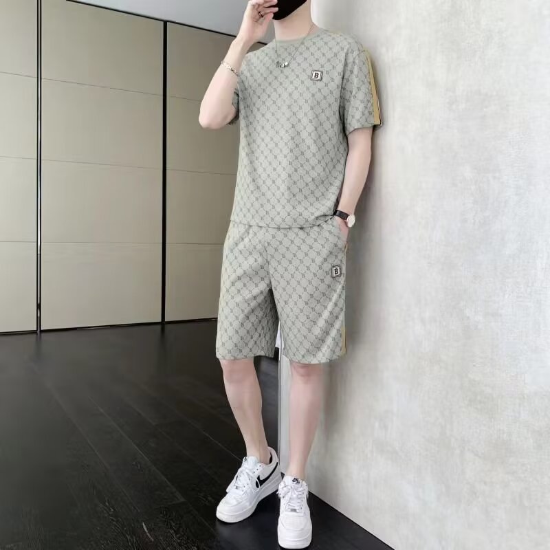 Camisa menos ropa traje de ropa deportiva verano para hombres camiseta de manga corta jersey de baloncesto pantalones cortos casuales de dos piezas tendencia coreana