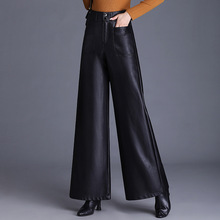 海宁正品全皮皮裤女阔腿裤2025新款秋冬绵羊皮高腰直筒休闲裤外穿
