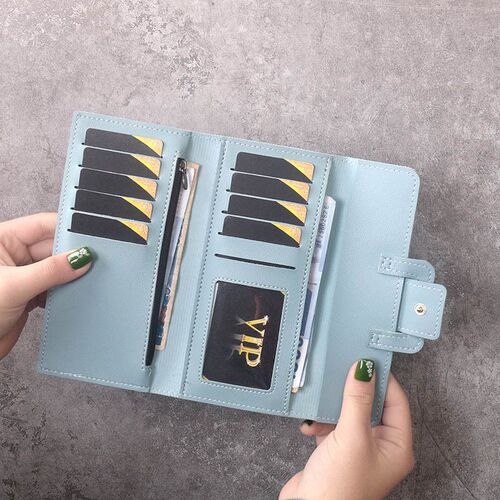 Wallet women's long simple style female student fashion tri-fold flip small fresh coin purse multi-functional buckle card holder for women