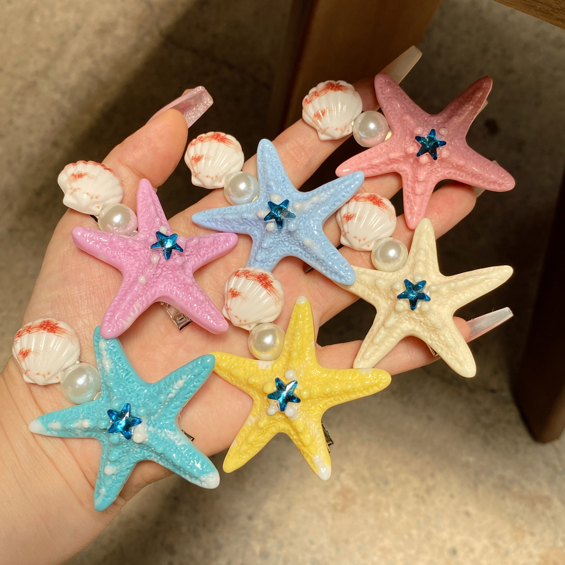 Colorful Starfish Shell Hairpin~Dopamine Super Fairy Summer 2025 New Side Clip Seaside Resort Style Hair Accessories