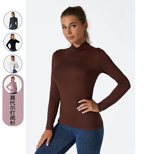 Modale Long Sleeve T-shirt for Women - Autumn/Winter Half High Collar Basic Top, Inner Wear, Fitted Plus Size T-shirt